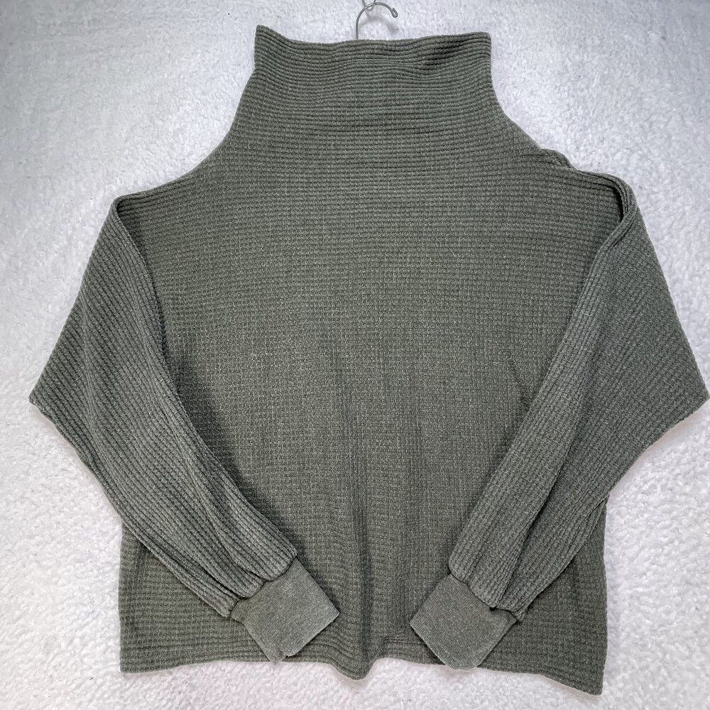 White Crow Womens Size Large Waffle Weave Cowl Neck Long Sleeve Sweater